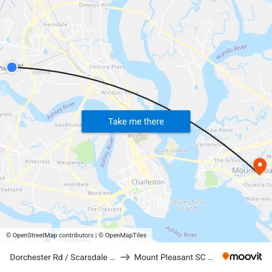 Dorchester Rd / Scarsdale Ave to Mount Pleasant SC USA map
