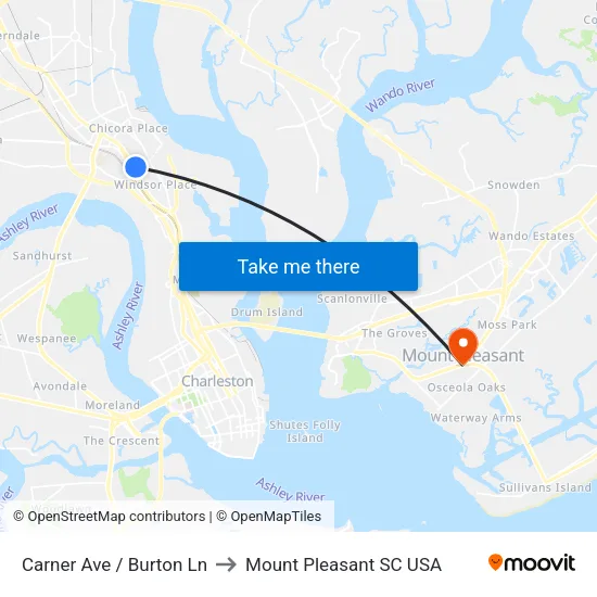 Carner Ave / Burton Ln to Mount Pleasant SC USA map