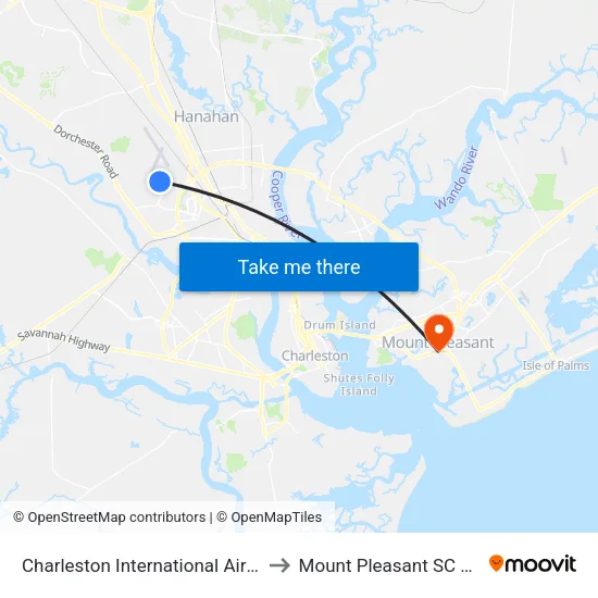 Charleston International Airport to Mount Pleasant SC USA map