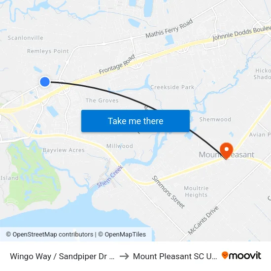 Wingo Way / Sandpiper Dr Wb to Mount Pleasant SC USA map