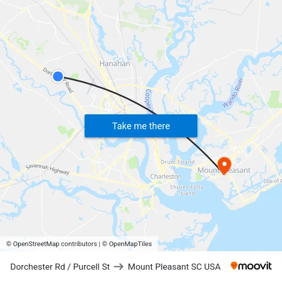 Dorchester Rd / Purcell St to Mount Pleasant SC USA map