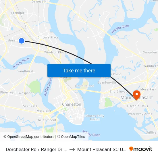 Dorchester Rd / Ranger Dr Nb to Mount Pleasant SC USA map