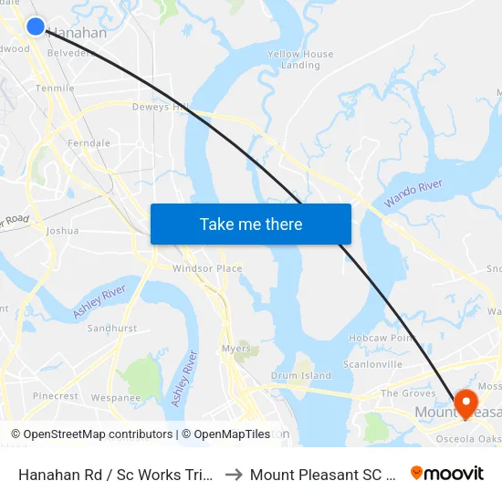 Hanahan Rd / Sc Works Trident to Mount Pleasant SC USA map