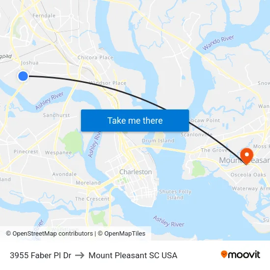 3955 Faber Pl Dr to Mount Pleasant SC USA map