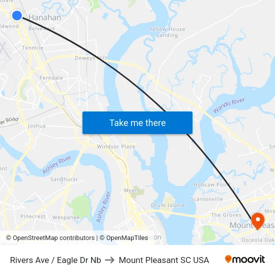 Rivers Ave / Eagle Dr Nb to Mount Pleasant SC USA map
