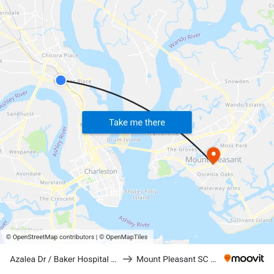 Azalea Dr / Baker Hospital Blvd to Mount Pleasant SC USA map