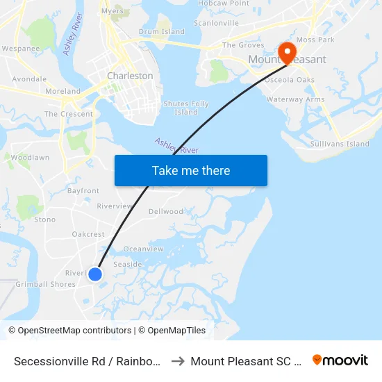 Secessionville Rd / Rainbow Rd to Mount Pleasant SC USA map