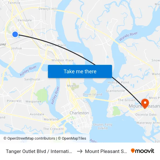 Tanger Outlet Blvd / International Blvd to Mount Pleasant SC USA map