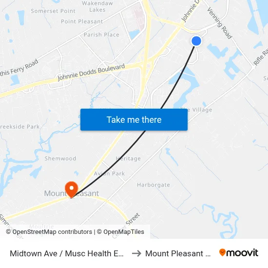 Midtown Ave / Musc Health East Cooper to Mount Pleasant SC USA map
