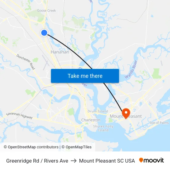 Greenridge Rd / Rivers Ave to Mount Pleasant SC USA map