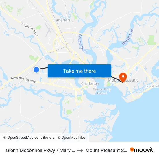 Glenn Mcconnell Pkwy / Mary Ader Ave to Mount Pleasant SC USA map