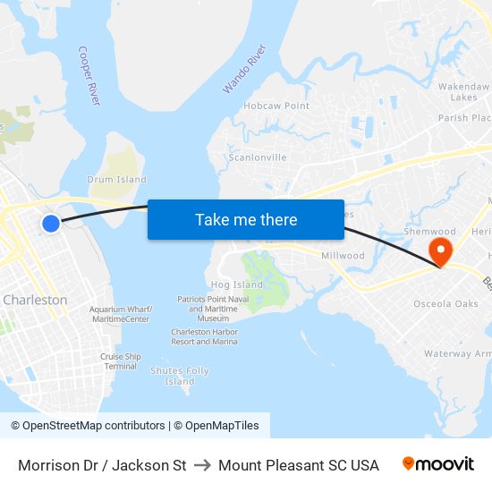 Morrison Dr / Jackson St to Mount Pleasant SC USA map