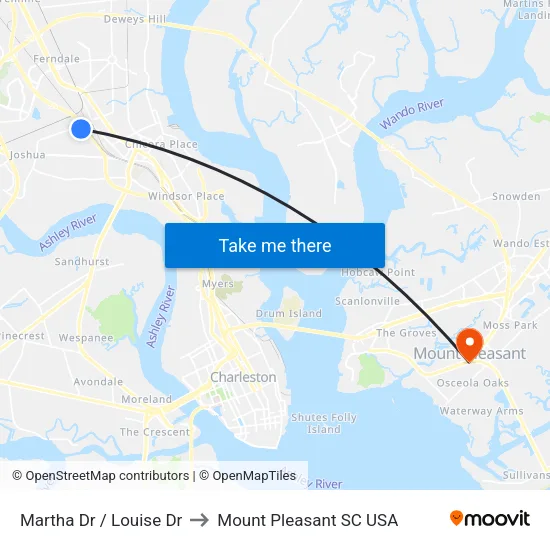 Martha Dr / Louise Dr to Mount Pleasant SC USA map