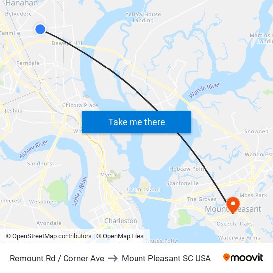 Remount Rd / Corner Ave to Mount Pleasant SC USA map