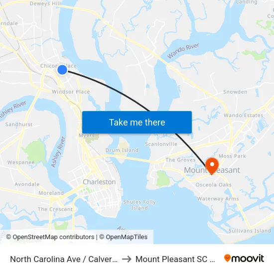 North Carolina Ave / Calvert St to Mount Pleasant SC USA map
