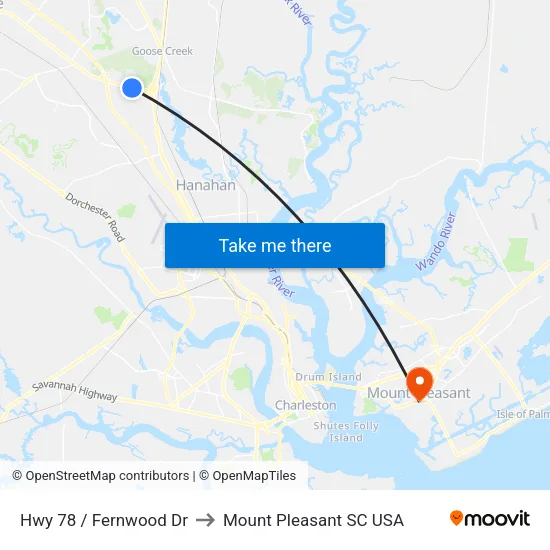 Hwy 78 / Fernwood Dr to Mount Pleasant SC USA map