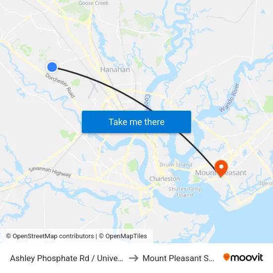 Ashley Phosphate Rd / University Dr to Mount Pleasant SC USA map