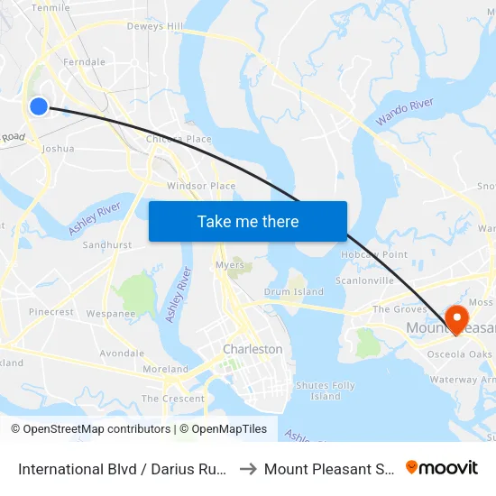 International Blvd / Darius Rucker Blvd to Mount Pleasant SC USA map