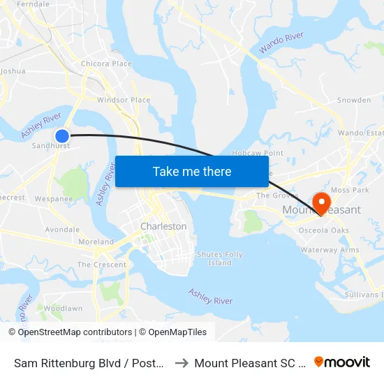 Sam Rittenburg Blvd / Poston Rd to Mount Pleasant SC USA map