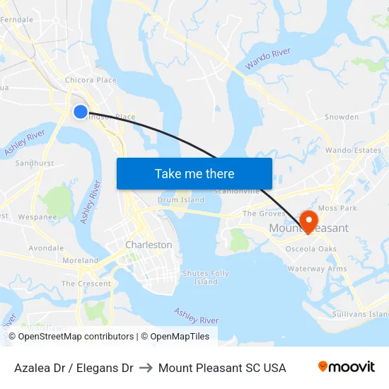 Azalea Dr / Elegans Dr to Mount Pleasant SC USA map