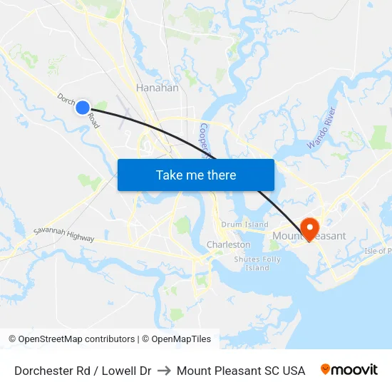 Dorchester Rd / Lowell Dr to Mount Pleasant SC USA map