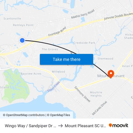 Wingo Way / Sandpiper Dr Eb to Mount Pleasant SC USA map