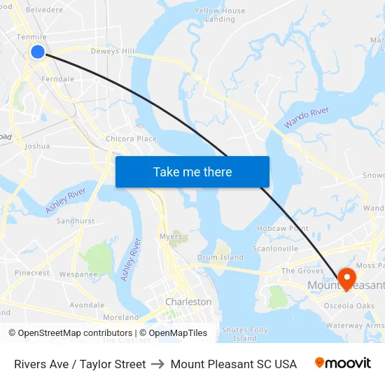 Rivers Ave / Taylor Street to Mount Pleasant SC USA map