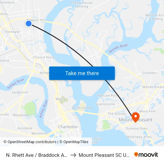 N. Rhett Ave / Braddock Ave to Mount Pleasant SC USA map