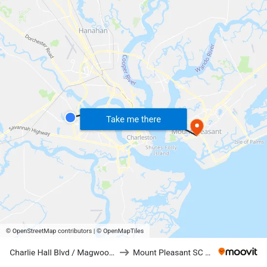 Charlie Hall Blvd / Magwood Dr to Mount Pleasant SC USA map