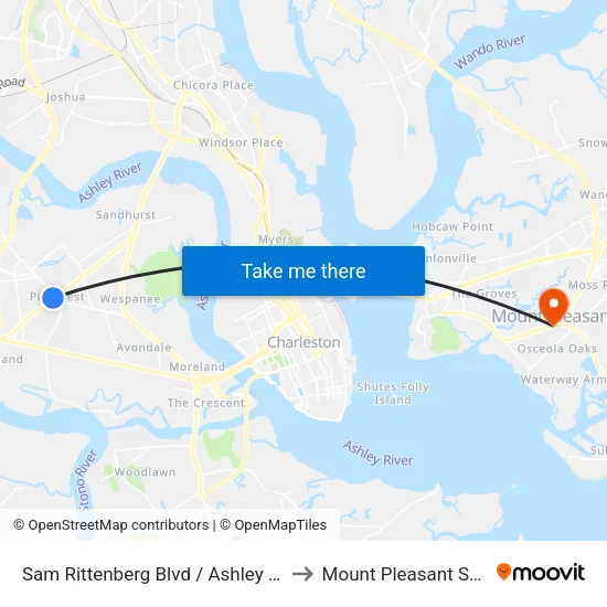 Sam Rittenberg Blvd / Ashley River Rd to Mount Pleasant SC USA map