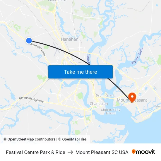 Festival Centre Park & Ride to Mount Pleasant SC USA map