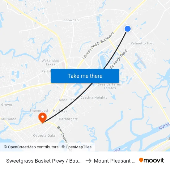 Sweetgrass Basket Pkwy / Basketweave Dr to Mount Pleasant SC USA map