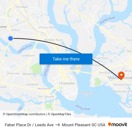 Faber Place Dr / Leeds Ave to Mount Pleasant SC USA map
