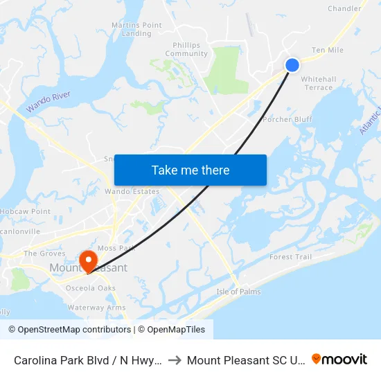 Carolina Park Blvd / N Hwy 17 to Mount Pleasant SC USA map