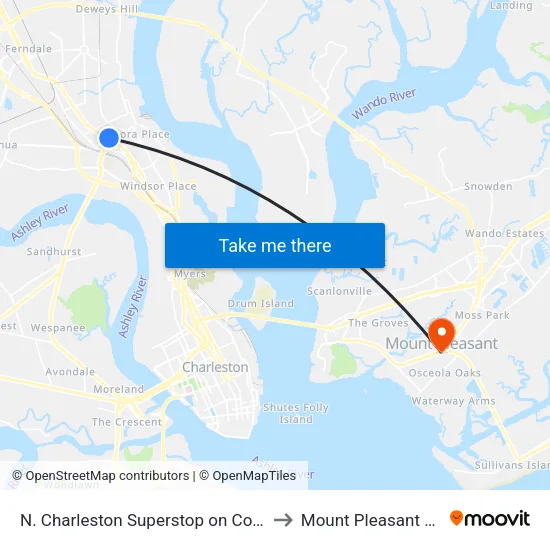 N. Charleston Superstop on Cosgrove Ave to Mount Pleasant SC USA map