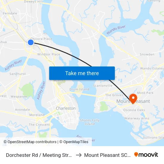 Dorchester Rd / Meeting Street Rd to Mount Pleasant SC USA map