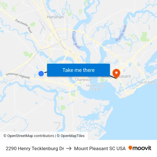 2290 Henry Tecklenburg Dr to Mount Pleasant SC USA map