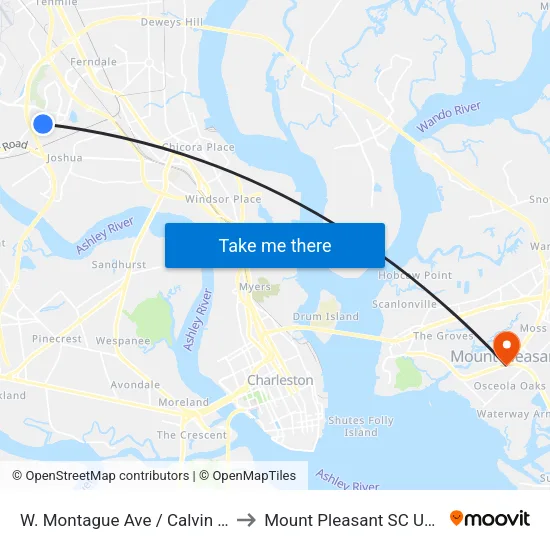 W. Montague Ave / Calvin St to Mount Pleasant SC USA map