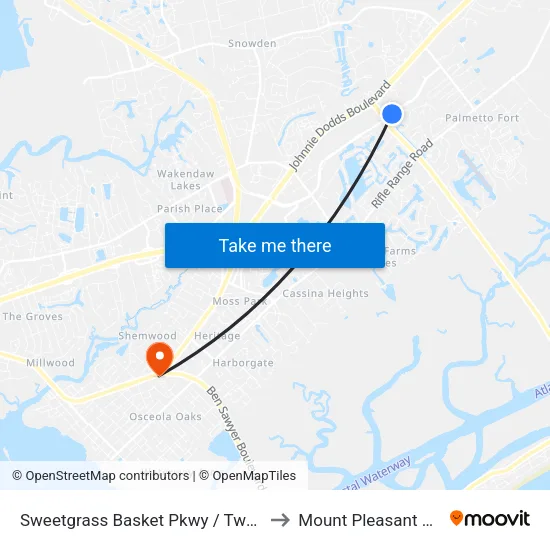 Sweetgrass Basket Pkwy / Two Island Ct to Mount Pleasant SC USA map