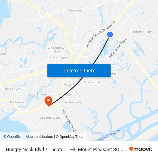 Hungry Neck Blvd / Theater Dr to Mount Pleasant SC USA map