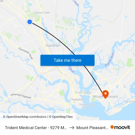 Trident Medical Center - 9279 Medical Plaza Dr to Mount Pleasant SC USA map