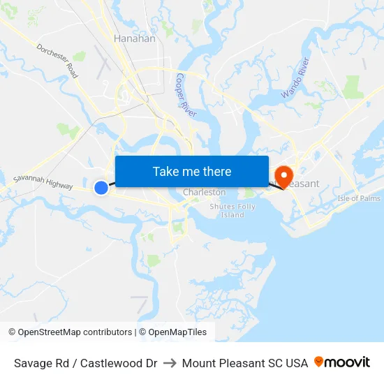 Savage Rd / Castlewood Dr to Mount Pleasant SC USA map