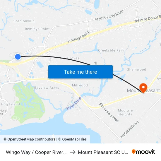 Wingo Way / Cooper River Dr to Mount Pleasant SC USA map