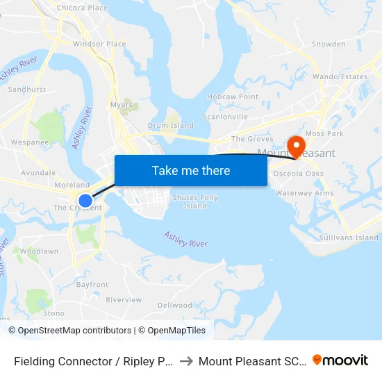 Fielding Connector / Ripley Point Dr to Mount Pleasant SC USA map