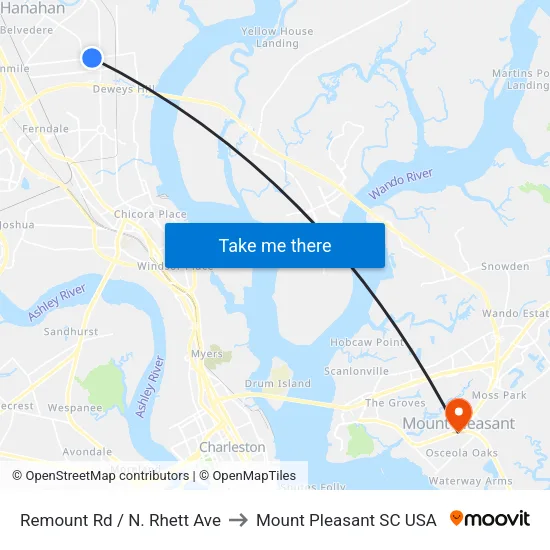 Remount Rd / N. Rhett Ave to Mount Pleasant SC USA map