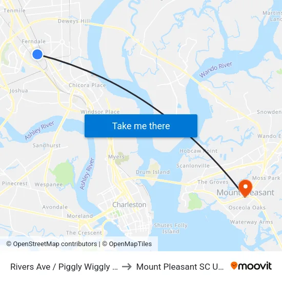 Rivers Ave / Piggly Wiggly Dr to Mount Pleasant SC USA map