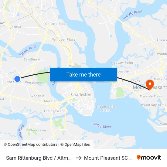 Sam Rittenburg Blvd / Altman St to Mount Pleasant SC USA map