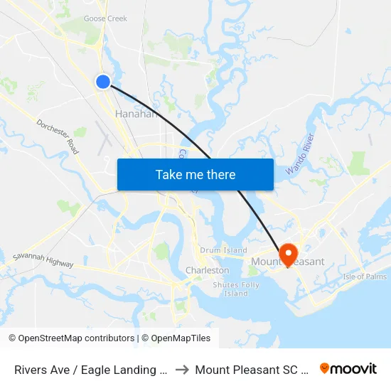 Rivers Ave / Eagle Landing Blvd to Mount Pleasant SC USA map