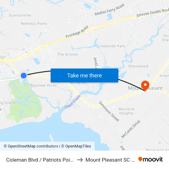 Coleman Blvd / Patriots Point Rd to Mount Pleasant SC USA map