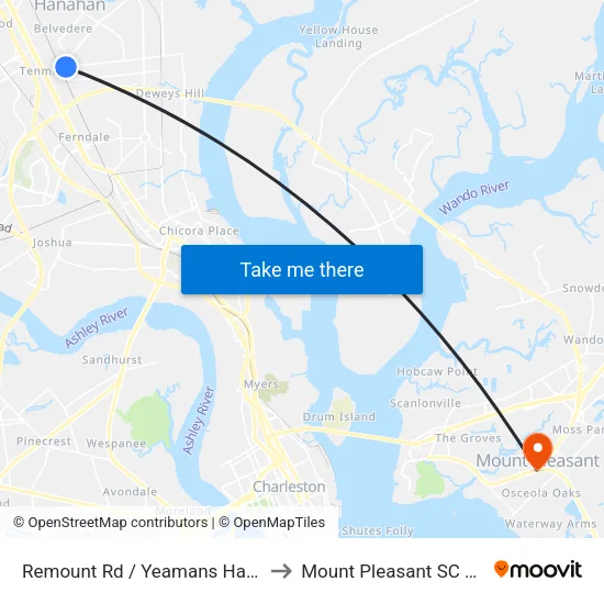 Remount Rd / Yeamans Hall Rd to Mount Pleasant SC USA map
